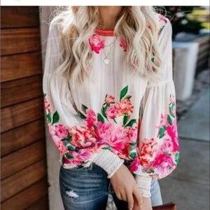 Vici Pink and Green Floral Blouse‎